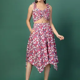 OOMPH! FACTOR Floral Printed A-Line Midi skirt With Adjustable Waist & Handkerchief Hem image 3