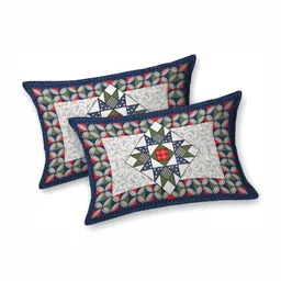 Cotton Choice White & Blue 180 TC King Bedsheet with 2 Pillow Covers image 4