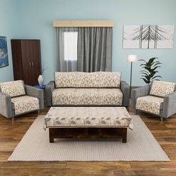 RUBOXA Brown & White Printed Velvet Sofa Cover-picture-22