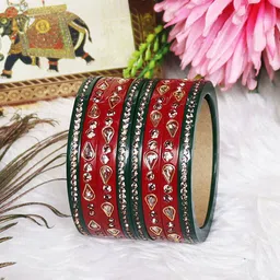 TAJ BRIDAL STORE Set Of 8 Kundan Studded Bangles-image-25