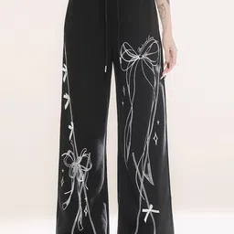 LULU & SKY Women Printed Monochrome Loose Fit High-Rise Wide Leg Trousers-picture-24