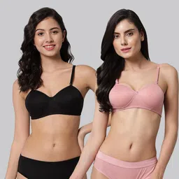 samvar Women Black,Pink Cotton Bra Panty Set for Lingerie Set Undergarments Pack of 2-picture-33