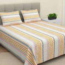 BELLA CASA Orange & White Geometric 220 TC King Bedsheet with 2 Pillow Covers image 3