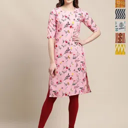 7Threads Selection Of 6 Floral Printed Round Neck Straight Kurtas-picture-19