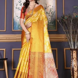 AKSH FASHION Yellow Silk Blend Sarees-image-33