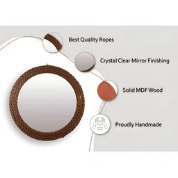 Creation India Craft Transparent & Brown Braided Jute Round Wall Mirror image 3