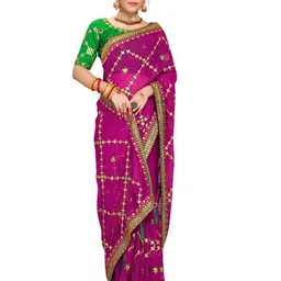 AKSH FASHION Embroidered Pure Georgette Saree image 3