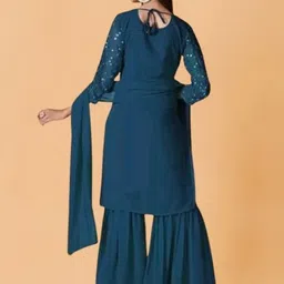 PARROT CREATION Women Embroidered Regular Sequinned Kurti with Sharara & With Dupatta image 2