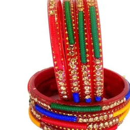 LLL FASHION Set Of 8 Multi Glass Artificial Stones & Beads Bangle image 1