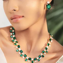 Rubans 18K Gold-Plated Crystals & American Diamond Studded Jewellery Set-image-87