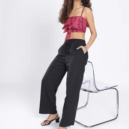 fusion by glitchez glitchez Geometric Printed Tie-Up Detail Shoulder Straps Smocked Super Crop Top image 3