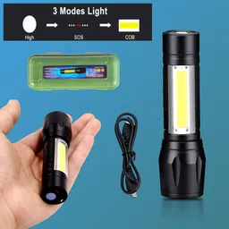 regals choice COB Flashlight Mini Rechargeable Torch with Strong Beam 5 hrs Torch Emergency Light-picture-39