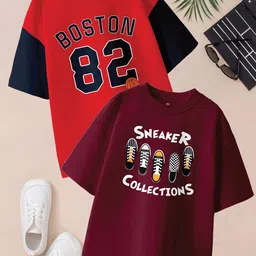 BAESD Boys Pack Of 2 Typography Printed Round Neck Pure Cotton Oversized T-shirts-picture-37