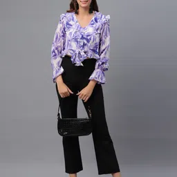 DressBerry Printed Ruffles Bell Sleeve Crop Top-picture-17