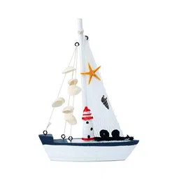 eazy wagon Blue & White Wooden Sailboat Showpiece image 2