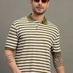 RENUOVO Men Striped Polo Collar Pockets T-shirt-image-29