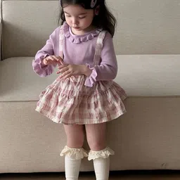 LULU & SKY Infant Girls Checked Pure Cotton Dungaree-picture-33