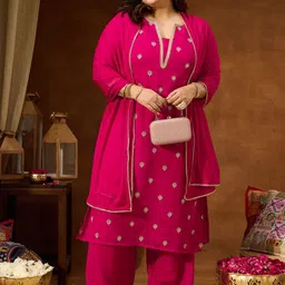 Janasya Women Floral Embroidered Regular Sequinned Kurta with Palazzos & With Dupatta-image-99