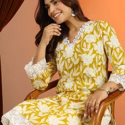 Libas Women Floral Printed Lace Detail Cotton Kurta-picture-32