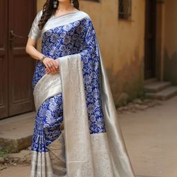 VILLE FASHION Blue Art Silk Woven Design Sarees-picture-2