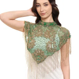 JEDCO Embroidered Self Design Round Neck Short Sleeves Waterfall Shrug-image-87