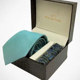 The Tie Hub Solid Green Microfiber Microfiber Necktie with Pocket Square Combo Set for Men-picture-27