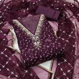 HERE&NOW Embellished Organza Unstitched Dress Material-picture-21