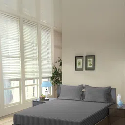 Homybees Grey Striped 220 TC King Bedsheet with 2 Pillow Covers image 5