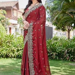 all about you Ethnic Motifs Embroidered Art Silk Heavy Work Saree image 4