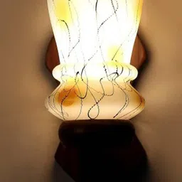 1ST TIME Yellow & White Printed Wood Contemporary Frustum Shaped Wall Lamp-picture-52