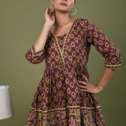 Karaveera Women Floral Printed Square Neck Sequinned Pure Cotton Sequinned Kurti-image-88