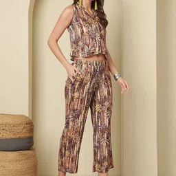 Anouk Rustic Floral Printed Shirt Collar Top With Trousers image 3
