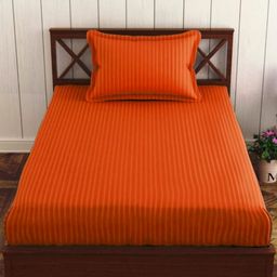 Trance Home Linen Orange Striped 200 TC Cotton Single Fitted Bedsheet Set 1.52m x 2.54m-picture-24