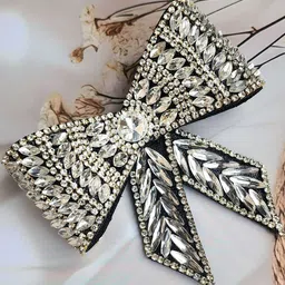 DIVASTRI Women Black & White Artificial Stones Embellished Metal Hair Bow Clips-image-54