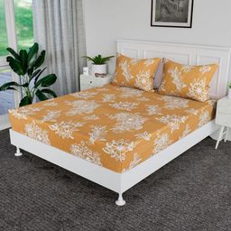 RUBOXA Yellow & White Floral Printed Cotton 144 TC King Bedsheet Set-2.29 m x 2.54 m-picture-14