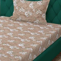 Myntra Elegant Homes Beige & White Floral 400 TC Single Bedsheet with 1 Pillow Covers image 4