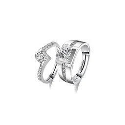 Moneekar Jewels Unisex Set of 2 Silver-Tone Cubic Zirconia Finger Rings-image-67