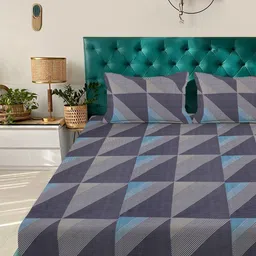 Arrabi Grey & White Geometric 350 TC Bedsheet with 2 Pillow Covers image 5