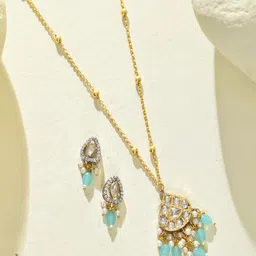 STYYO Gold-Plated Kundan-Studded & Beaded Jewellery Set-picture-25