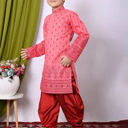 Cae Boys Ethnic Motifs Embroidered Regular Sequinned Kurta with Patiala image 4