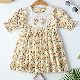 BAESD Girls Floral Printed Puff Sleeve Peter Pan Collar Fit & Flare Dress-picture-50