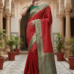 Anouk Woven Design Zari Silk Blend Handloom Banarasi Saree image 4