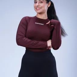 coitonic Women Solid Round Neck Polyester Maroon T-Shirt image 4