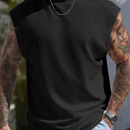 kajaru Men Self Design Round Neck Polyester Black T-Shirt image 3