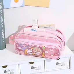 radhey preet 3 Multiple Layer More Spacious Cute Girl With Dog Theme Pencil Pouch For Kids Their Daily Uses With Hanging Handle, Price For 1 Empty Pouch, RP1363 Art Canvas Pencil Box image 5