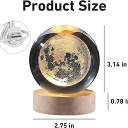 greenstone 3D Moon Crystal Ball Night Light- Ball Projection Lamp Moon Model Night Lamp image 3