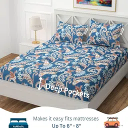 yaakholic Blue Microfibre 220 TC King Size Fitted Bedsheet With 2 Pillow Covers image 3