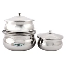 coconut Jamuna Induction Friendly Silver Aluminium (Set of 3) Cooking Pot with Lid image 4