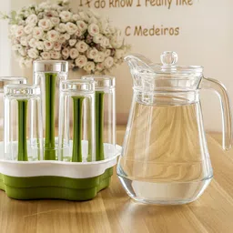 mdnsho Premium Jug Glass Set - Jug 1.3 Liter, 6Pc Glass 190 ml,Tableware & Dinnerware K Jug Glass Set-picture-16