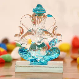 ecraftindia Sky-blue and Transparent Double Sided Crystal Car Ganesha Showpiece Decorative Showpiece - 7.5 cm-picture-17